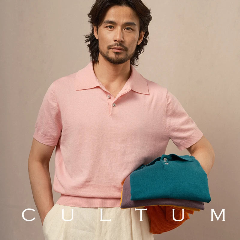 CULTUM Cotton-Linen Knit Breathable Regular Fit Polo Shirt