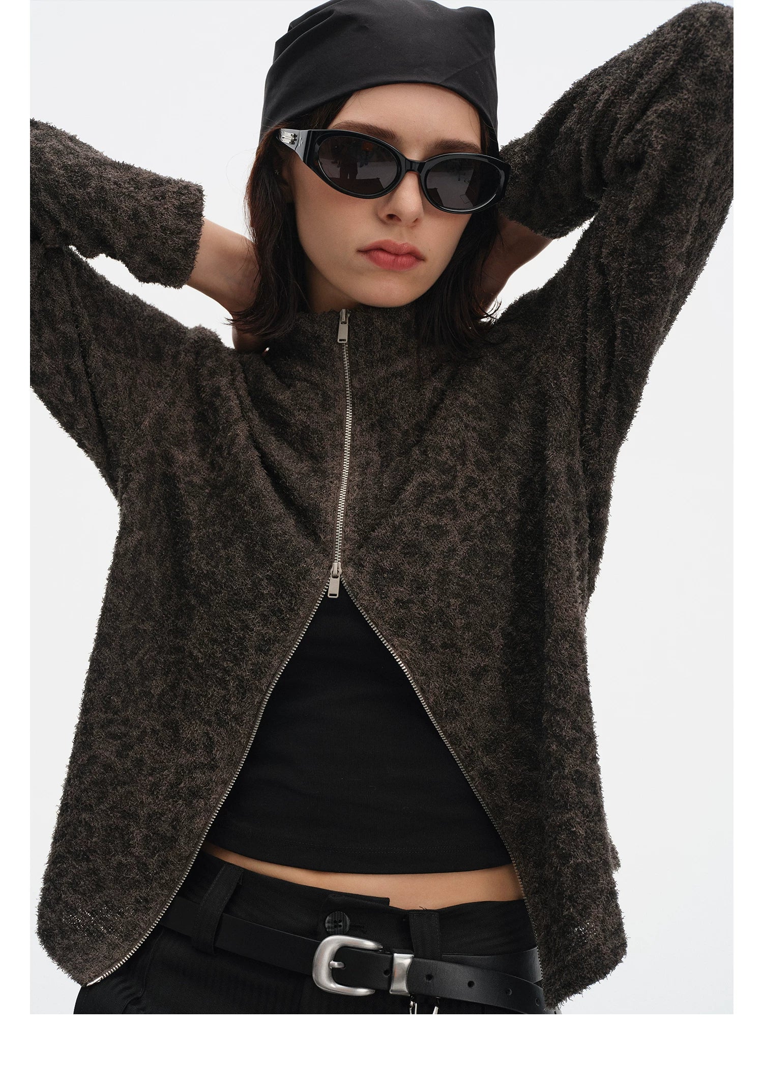 DIMC Leopard Print Double Pull-head Knitted Versatile Jacket