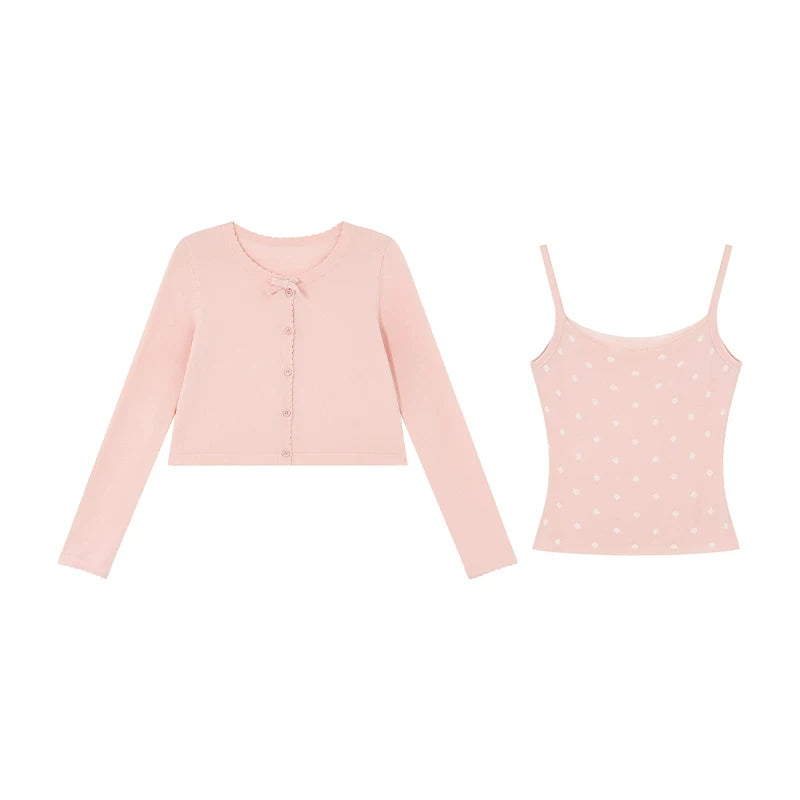 KANO Polka Dot Cropped Cardigan & Camisole Set