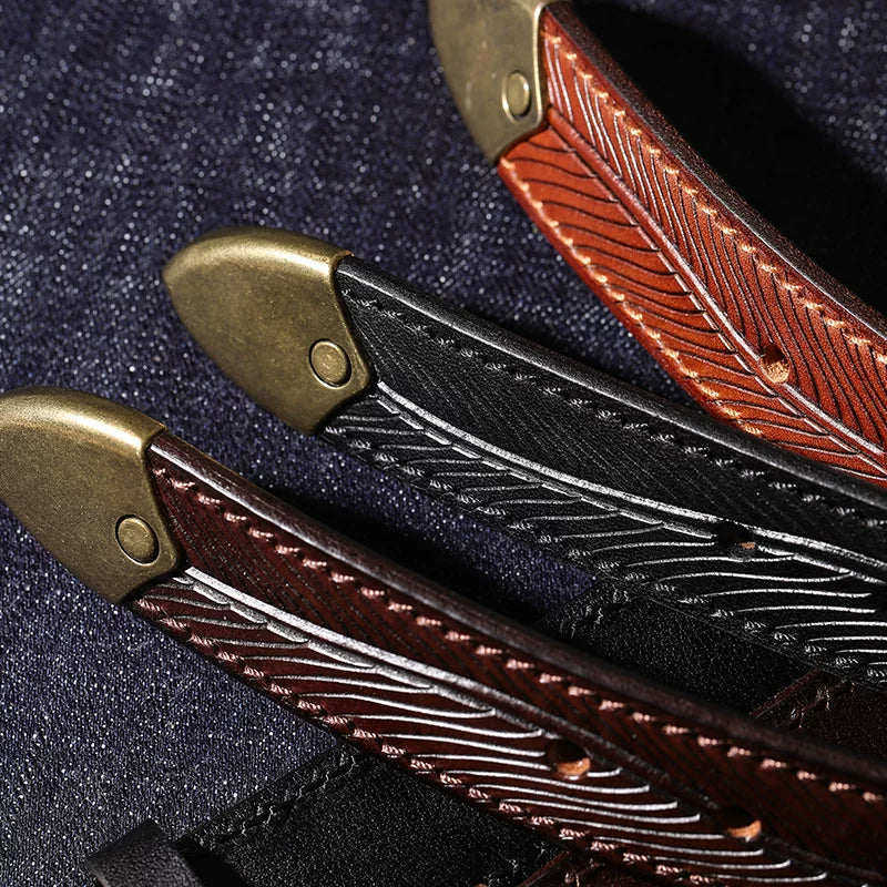 Mbbcar Vintage Hand-Carved Leather Belt