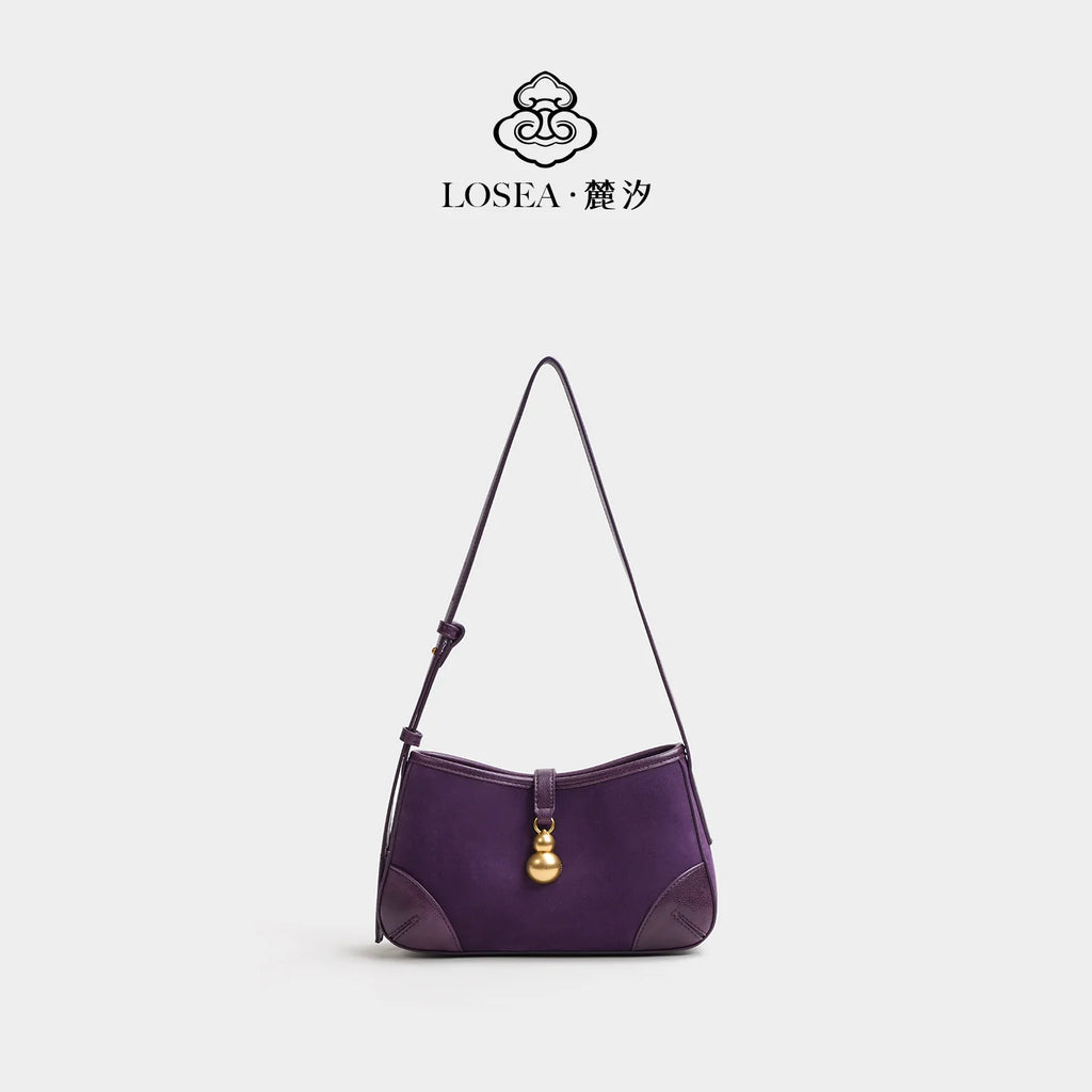 LOSEA Purple Suede Saddle Shoulder Bag - Zip Top