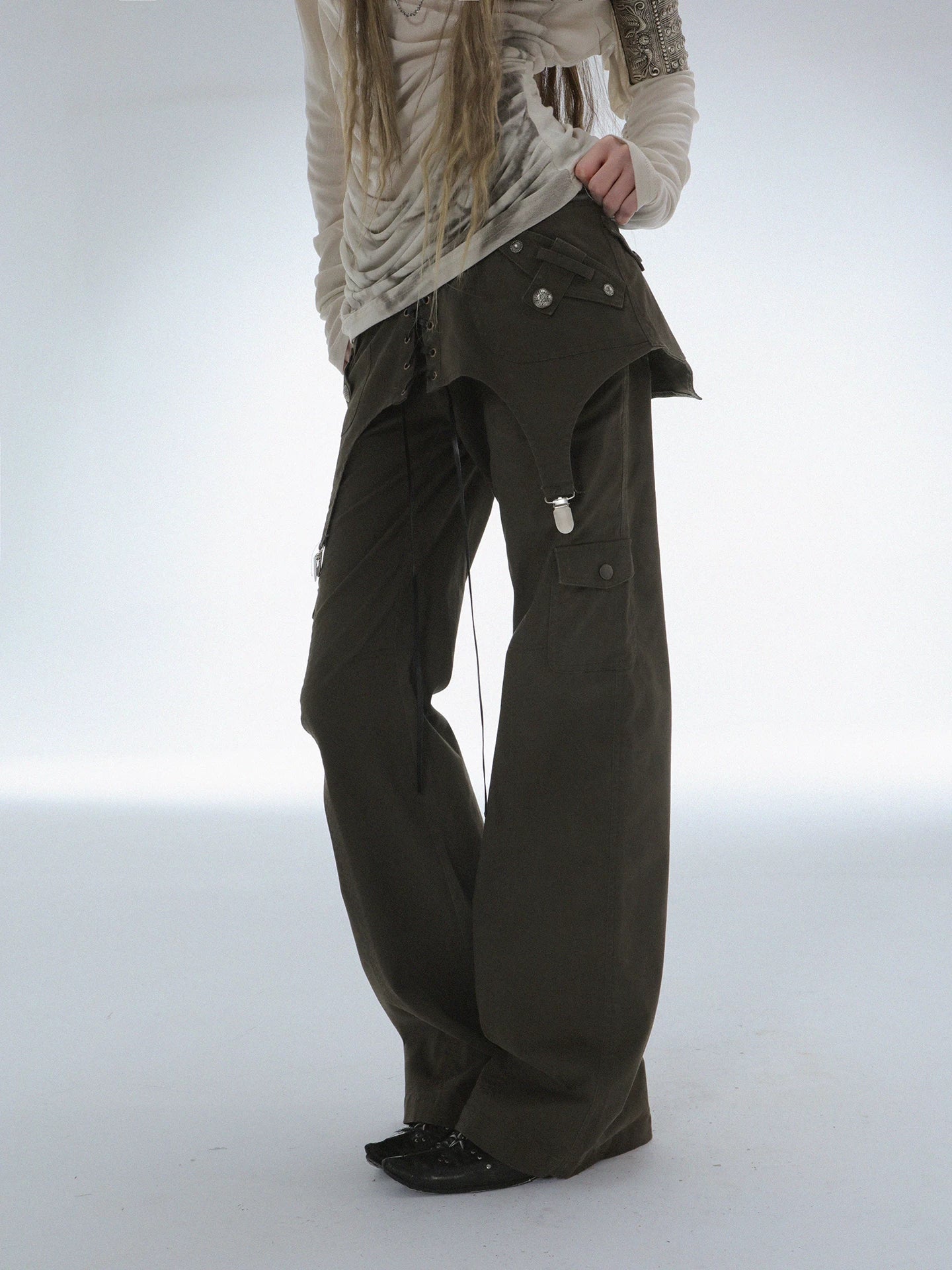 DoublePunch Stacked Skirt Cotton Washing Water Old Straight Overalls