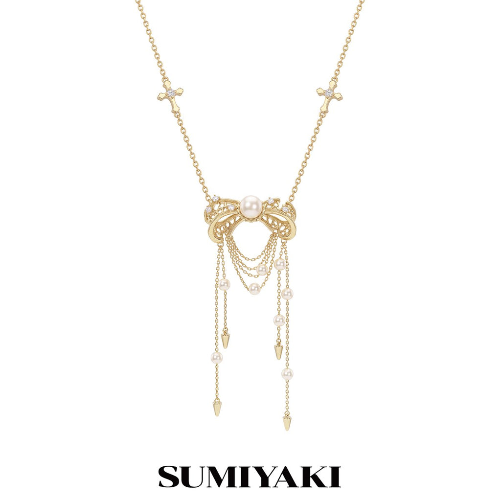 SUMIYAKI Pearl Bow Tassel Pendant Necklace