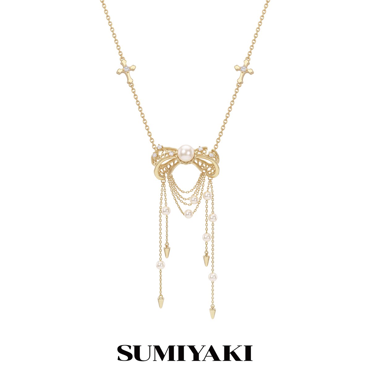 SUMIYAKI Pearl Bow Tassel Pendant Necklace