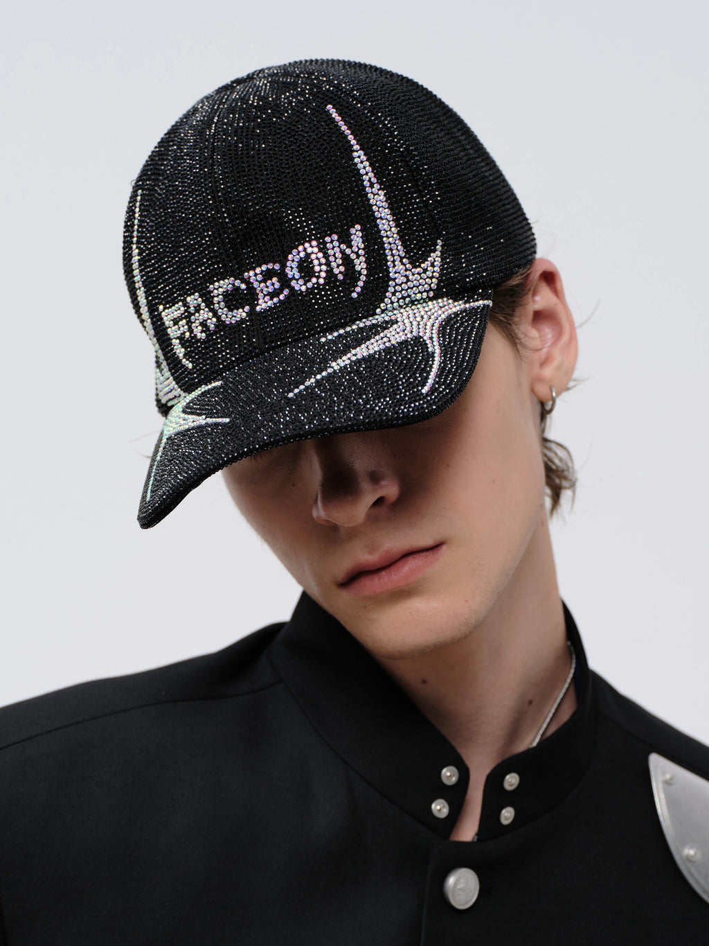 FACEON LAB Rhinestone-Studded Black Baseball Cap