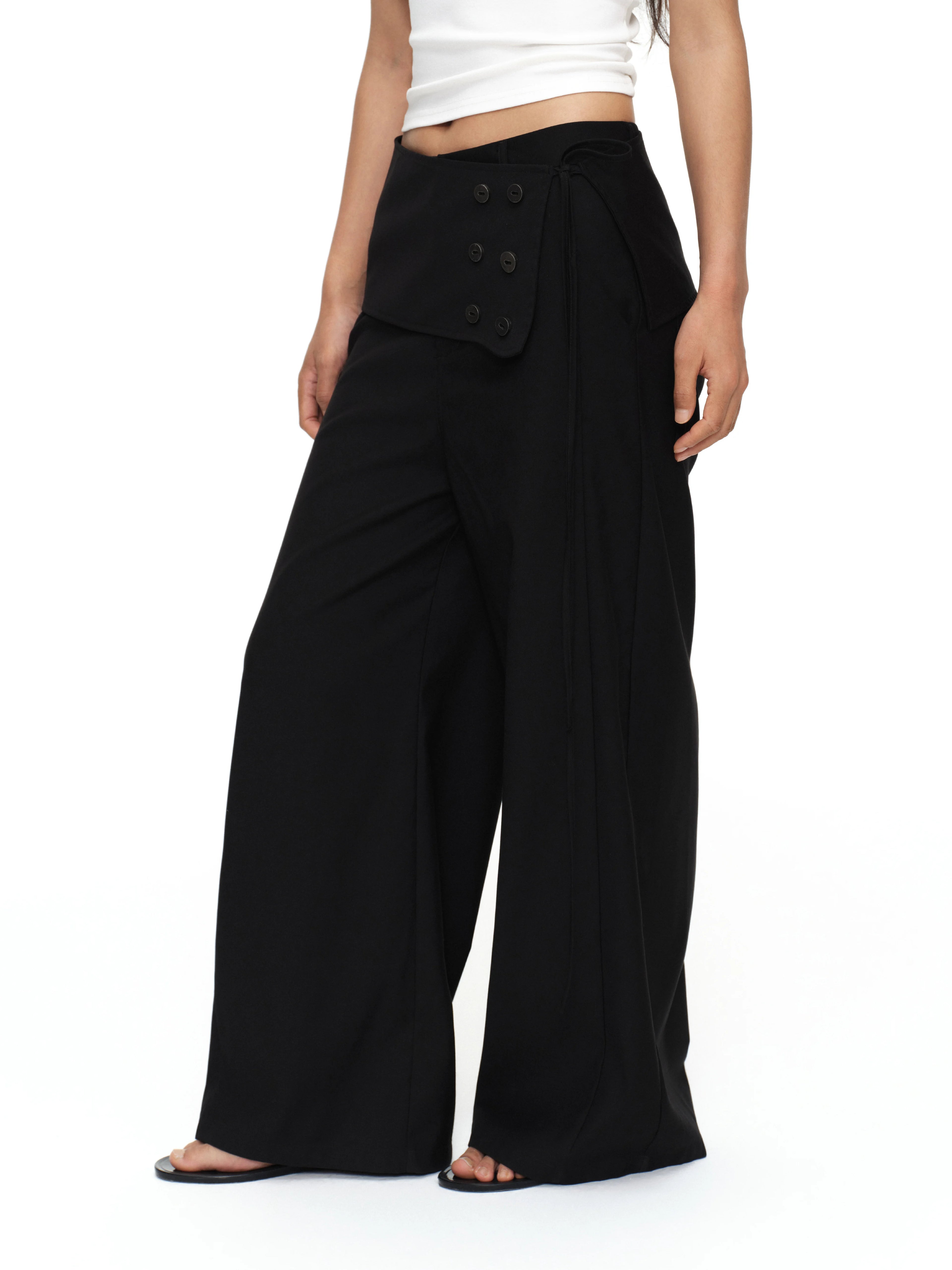 Oinimi One Piece Button Loose Straight Trousers Removable Skirt