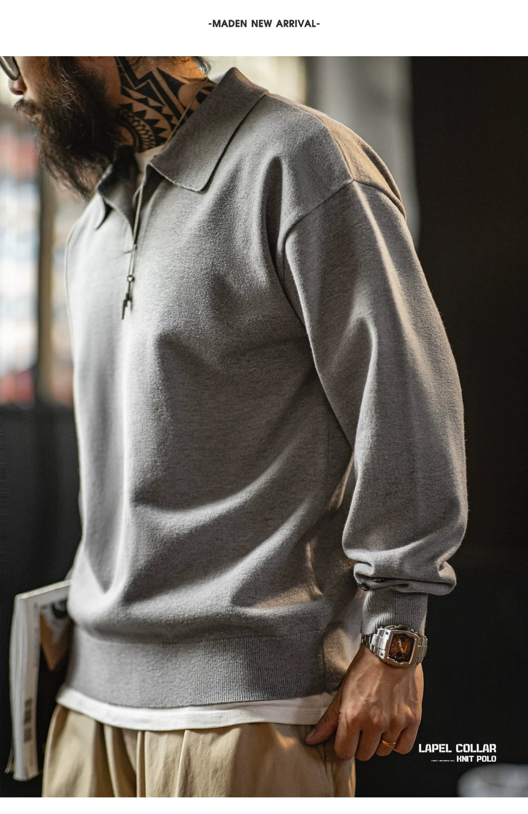 Madden casual seagull neck knitted polo shirt