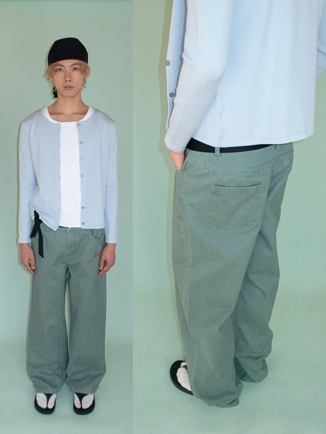 FUNKYFUN Fun Print Logging Structure Straight Casual Trousers