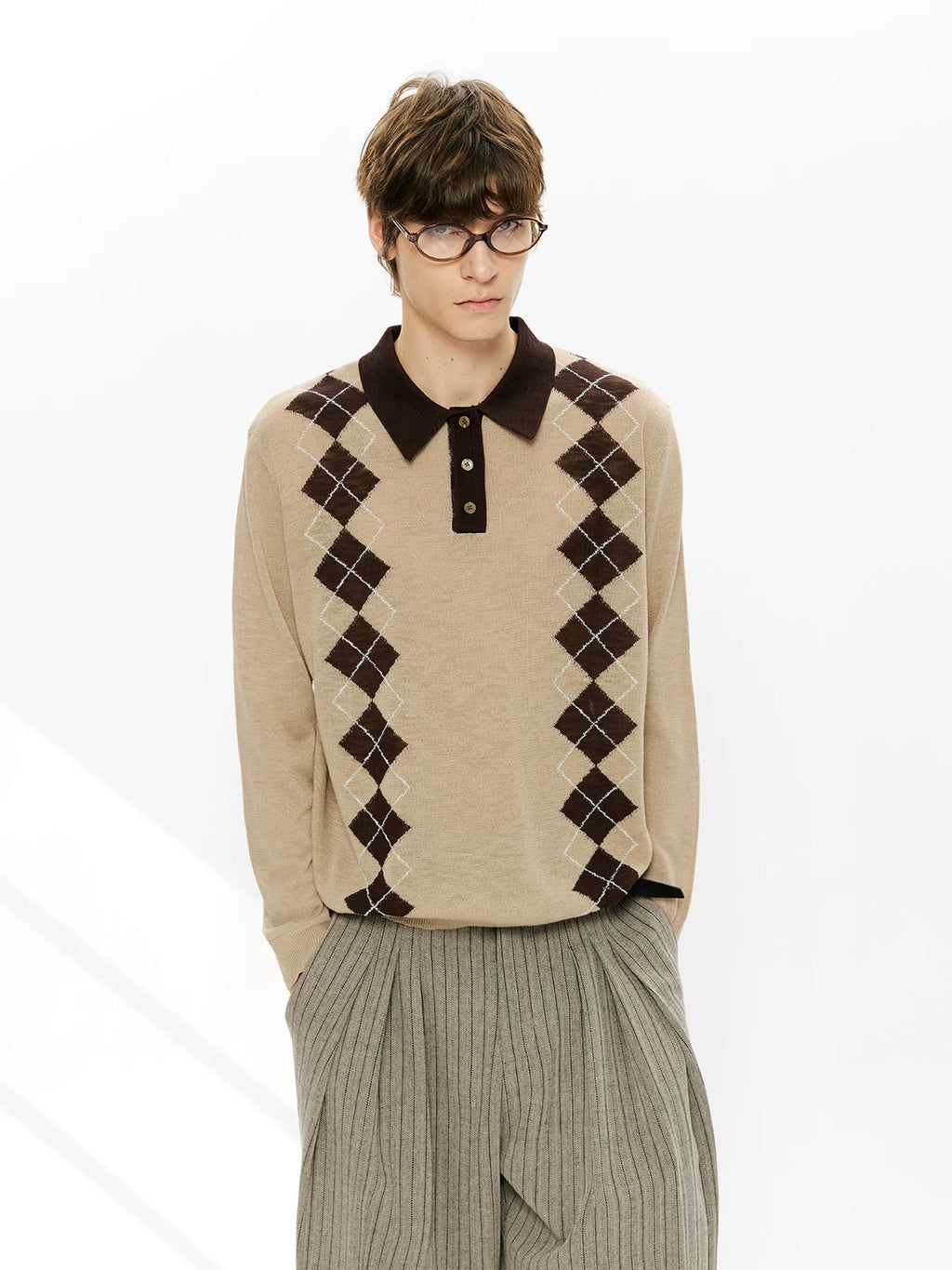 KREATE Edinburgh Diamond 100% Lyocell Knit Long-Sleeve Polo