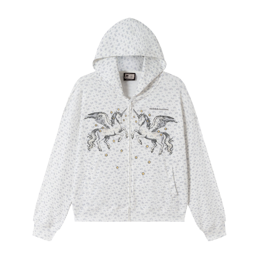 eeeeArtmonster Whimsical Floral Stars Hooded Cardigan