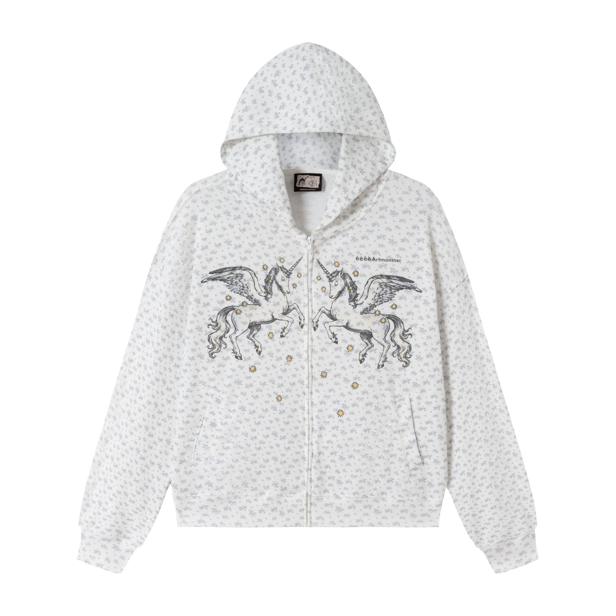 eeeeArtmonster Whimsical Floral Stars Hooded Cardigan
