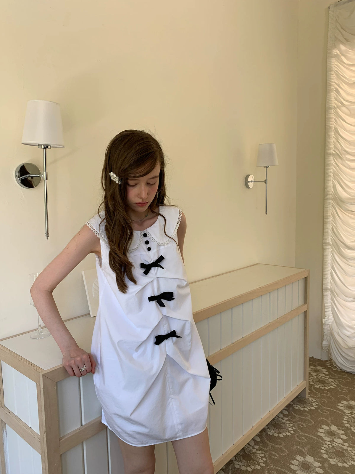 silvernorth lake Contrast Bow Lace Cocoon Dress