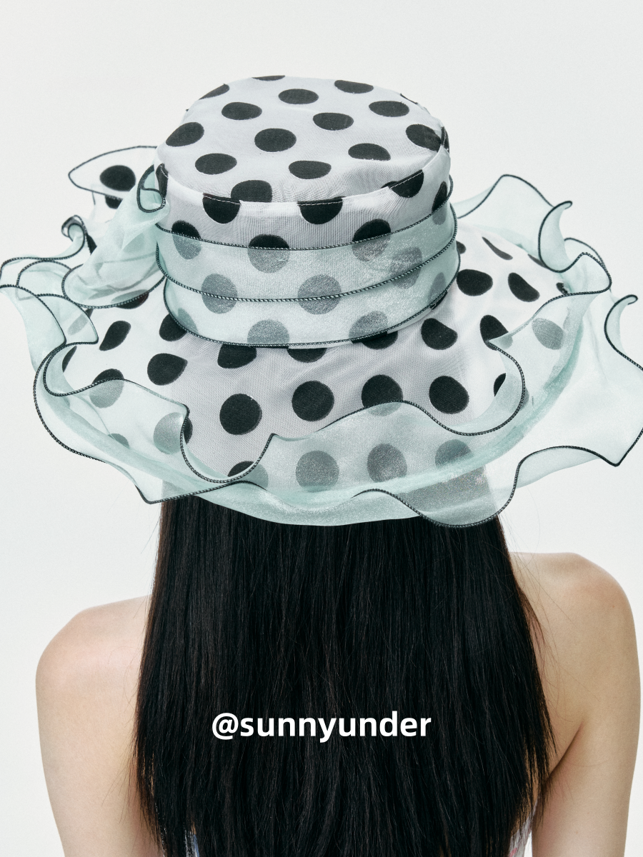 Sunnyunder Polka Dot Ruffle Edge Breathable Lace Cap