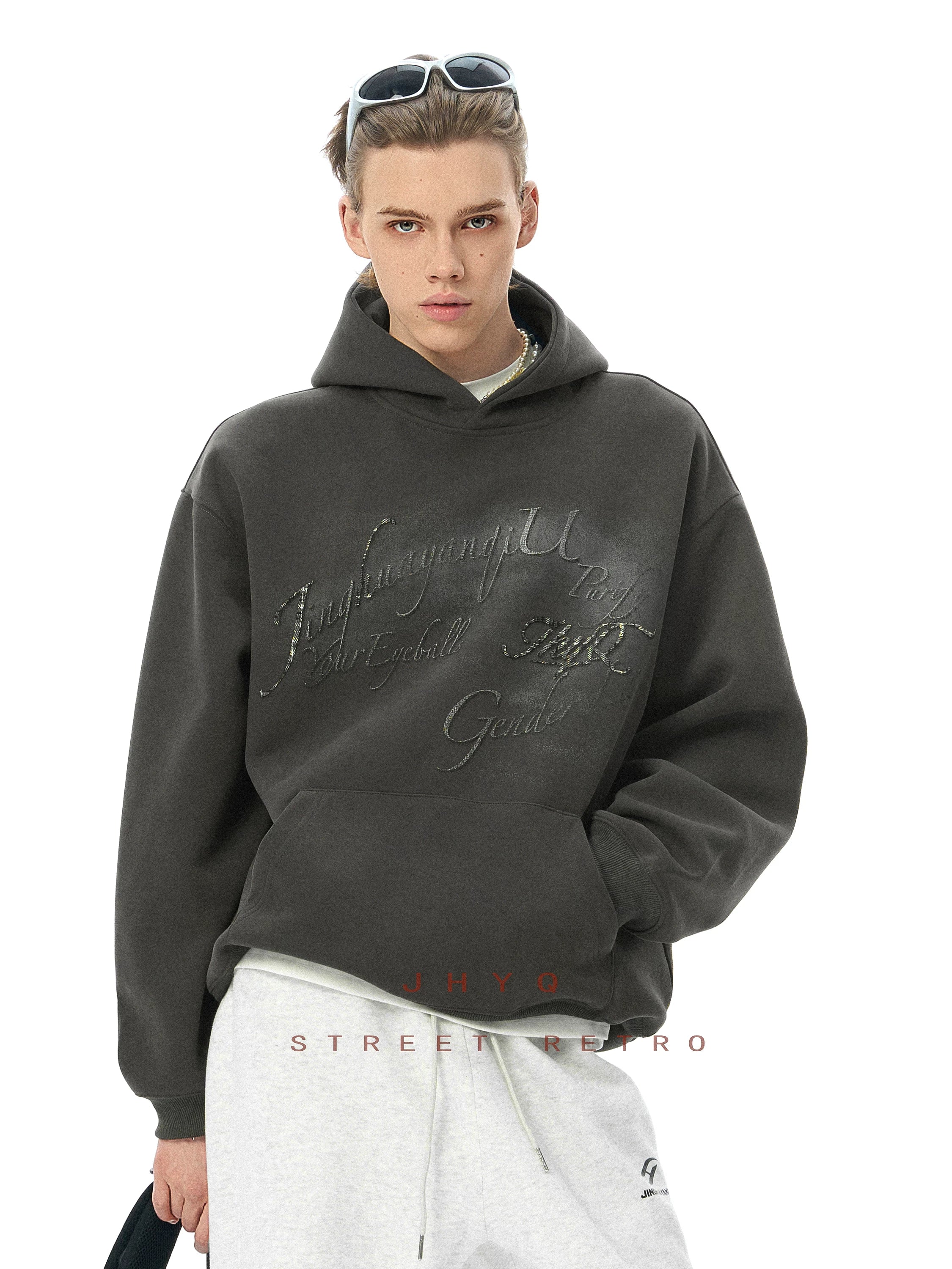 JHYQ Retro Letter Print Loose Casual Sweater