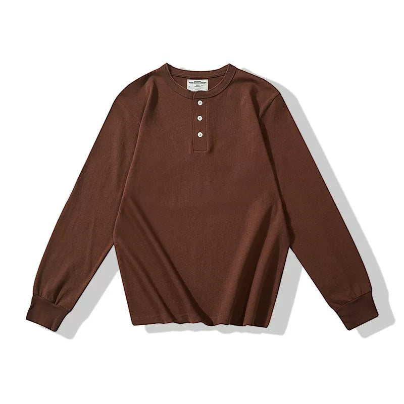 PrintAce Vintage Henry Collar Loose Shoulder Long Sleeves