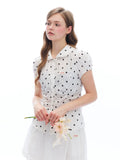 MASOOMAKE Polka Dot Lace-Trim Breathable Slim Fit Blouse
