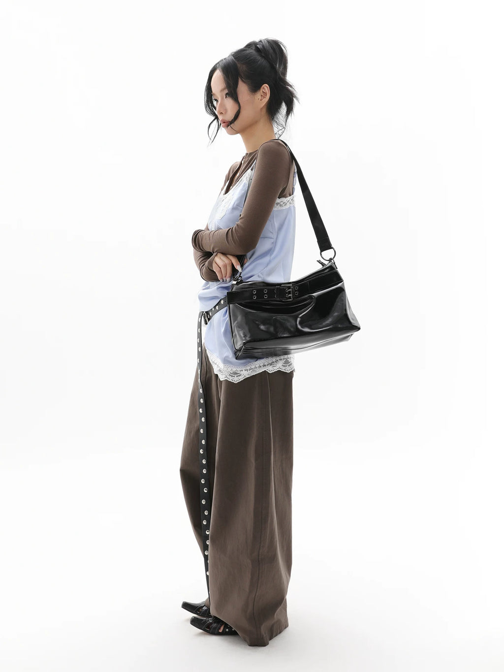 JANDRESS Waxed Leather Belt-Buckle Crossbody Tote