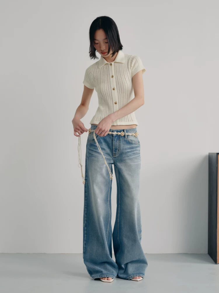 JCAESAR WOMEN Washed Straight-Leg Relaxed Fit Jeans