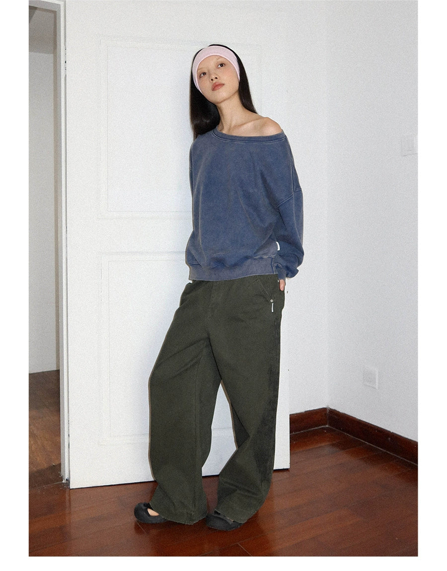 FUNKYFUN Lace Print Burrs Straight-leg Pants