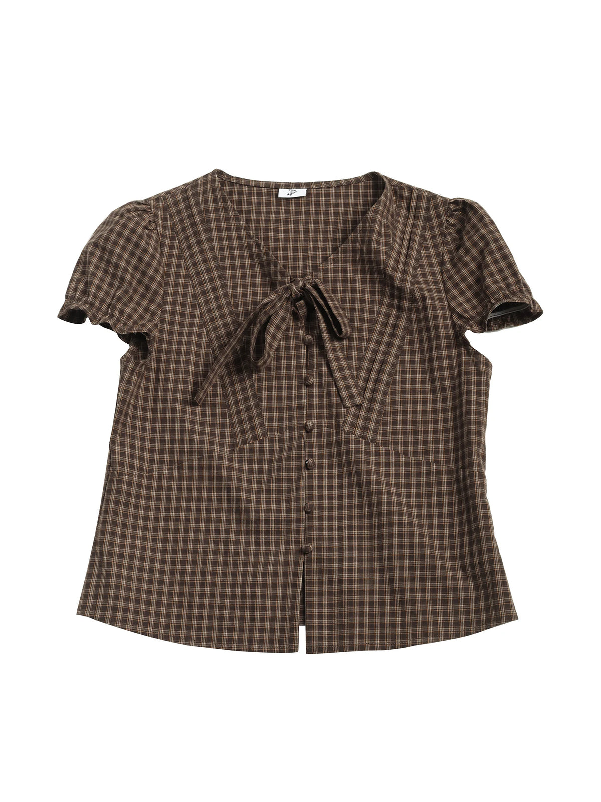 Two days off lab Plaid Puff-Sleeve Cropped Shirt