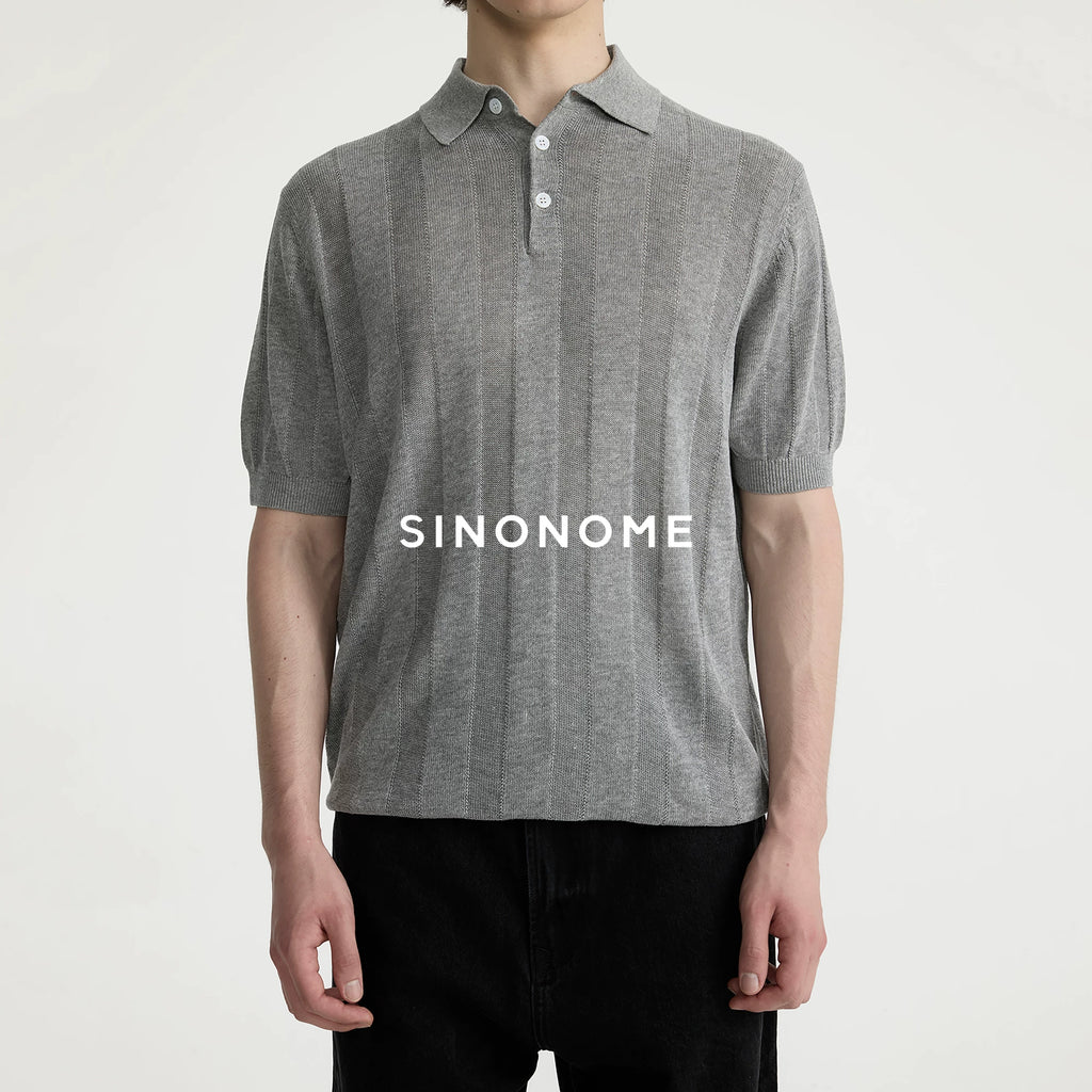 SINONOME Striped Cool-Touch Cropped Knit Polo