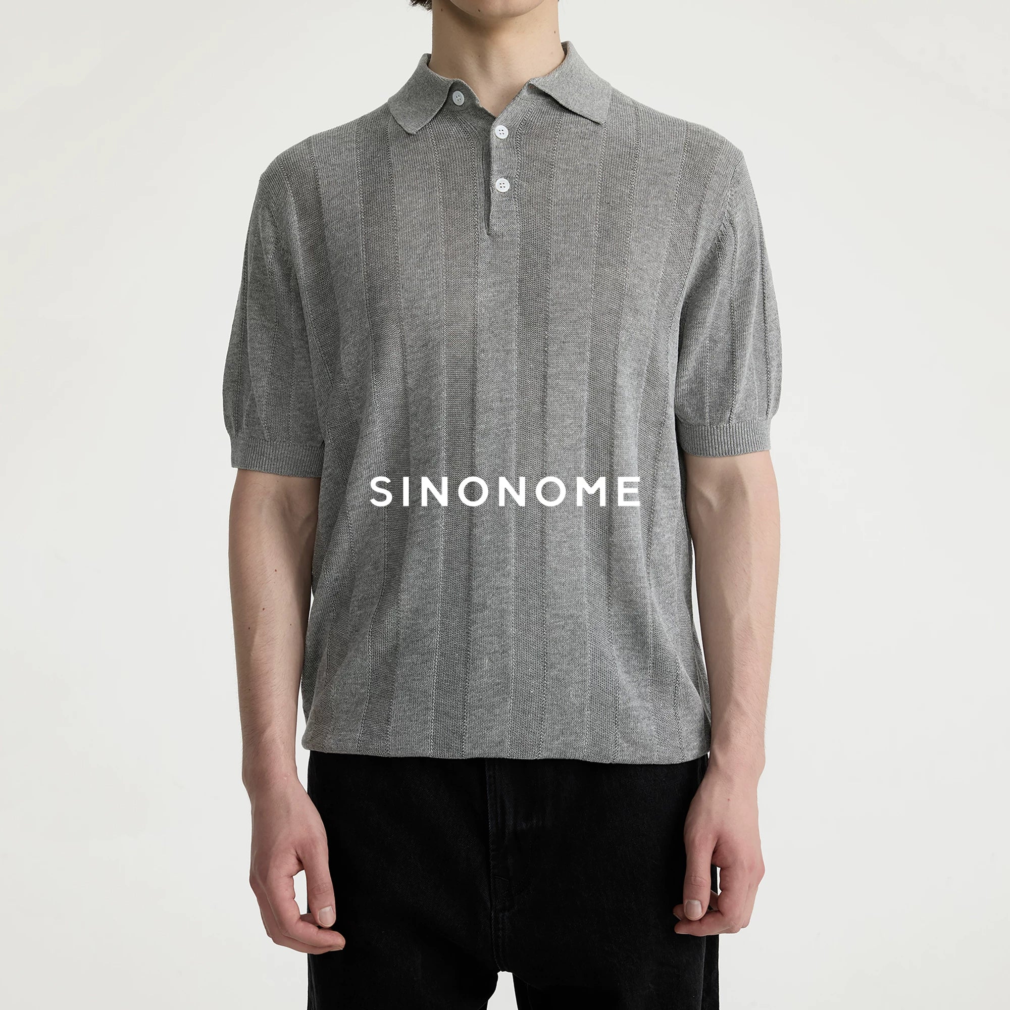 SINONOME Striped Cool-Touch Cropped Knit Polo