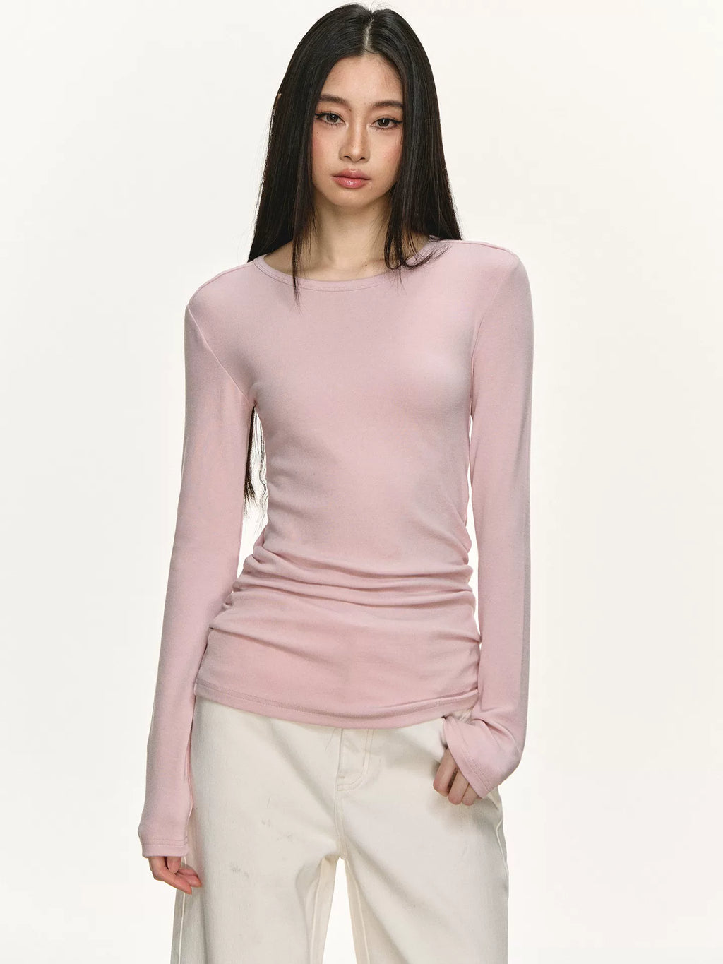 Anna Aneae Casual Versatile Round Neck Slim Slim Long Sleeves