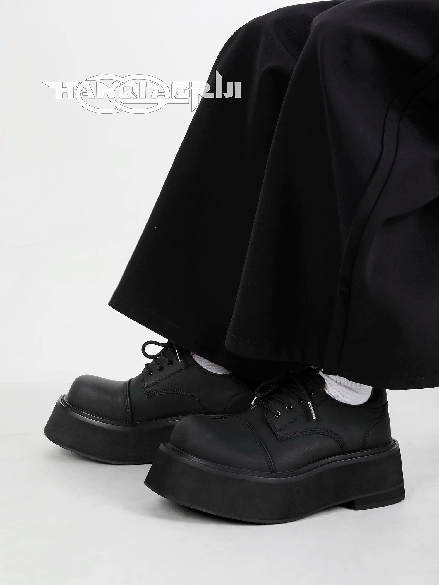 HANQIAORJI 7CM Platform Leather Big Head Shoes