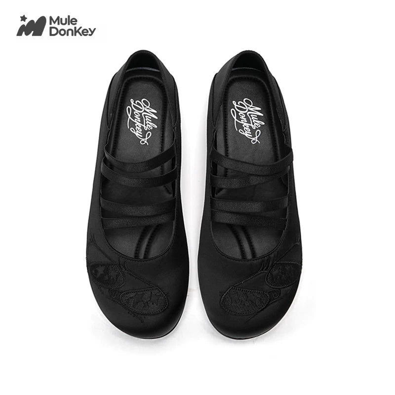 Mule Donkey Satin Embroidered Mary Jane Ballet Flat