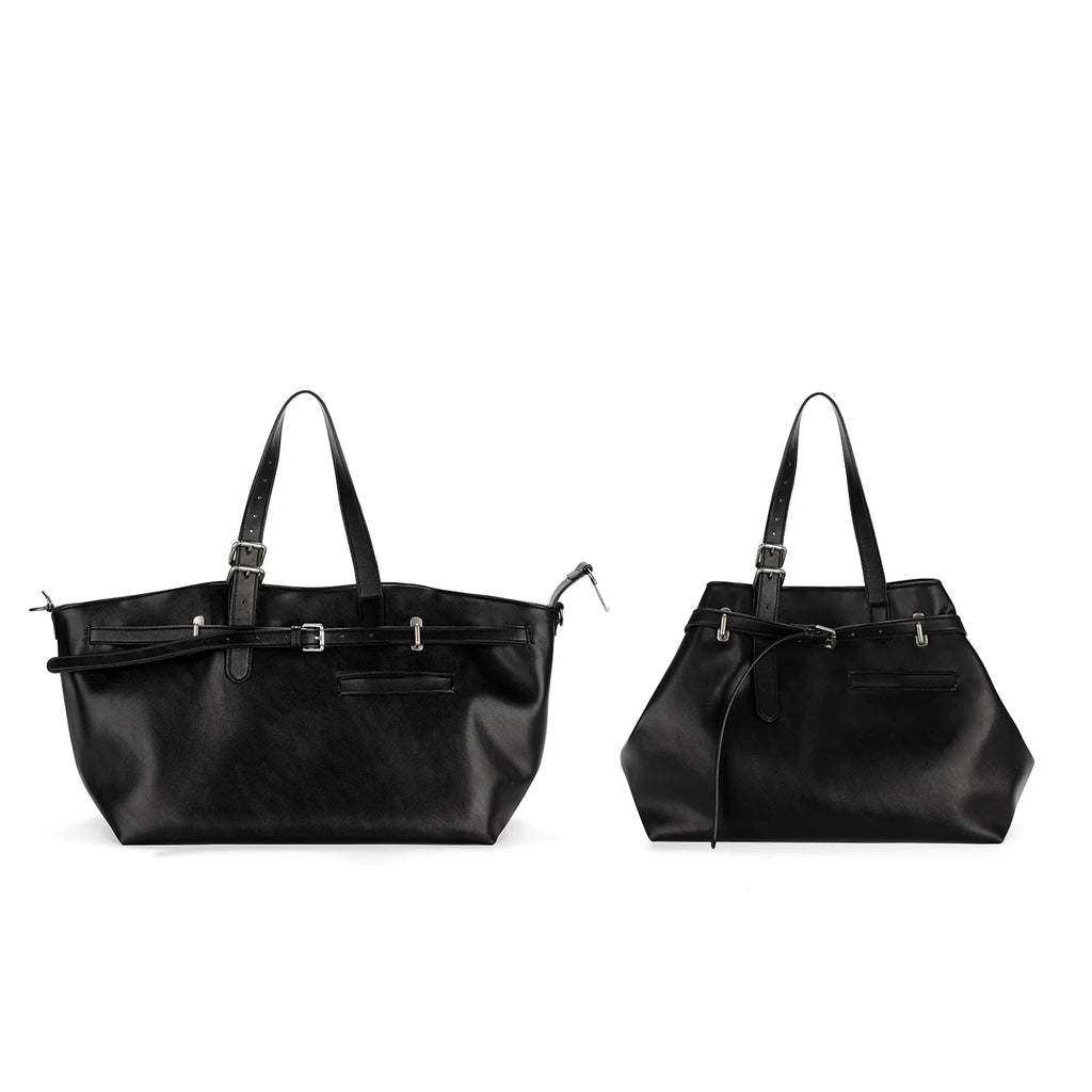 JANDRESS Black Faux Leather Magnetic Snap Tote