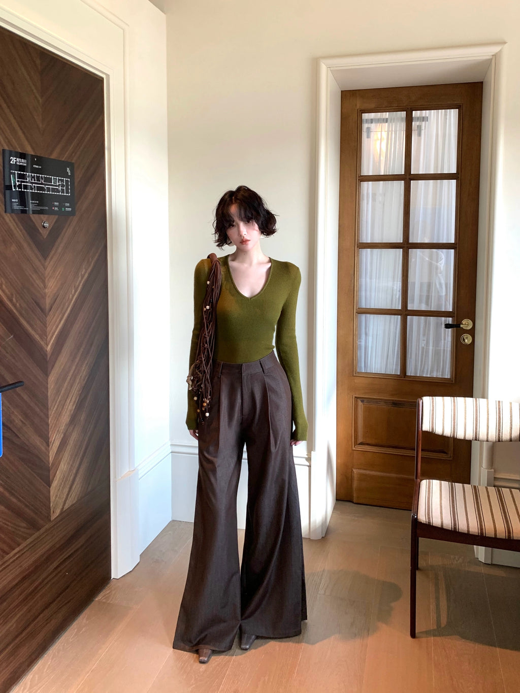 KELIFAN Wine Loose Straight Wide-leg High-waist Slimming Casual Women's Pants