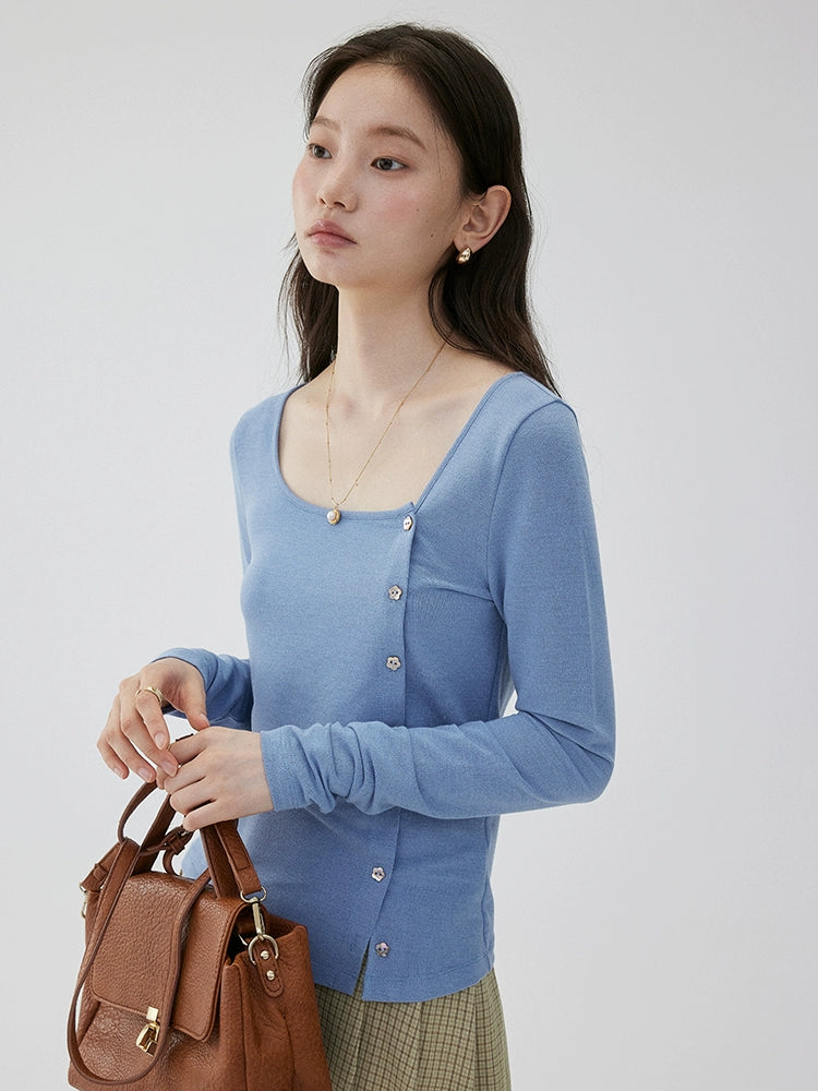 VOOE Versatile Casual and Thin Diagonal Buckle Long Sleeve