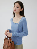 VOOE Versatile Casual and Thin Diagonal Buckle Long Sleeve