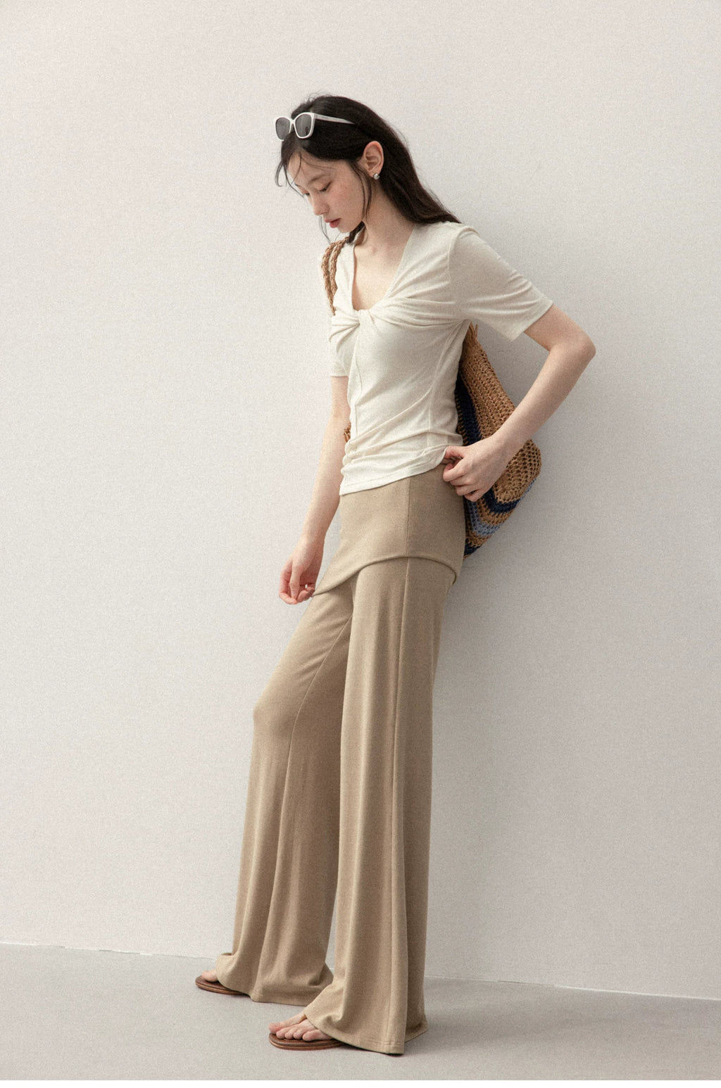 Cantonstory Fake Two-piece Micro-pull Pants Fart Curtain High-waisted Casual Pants