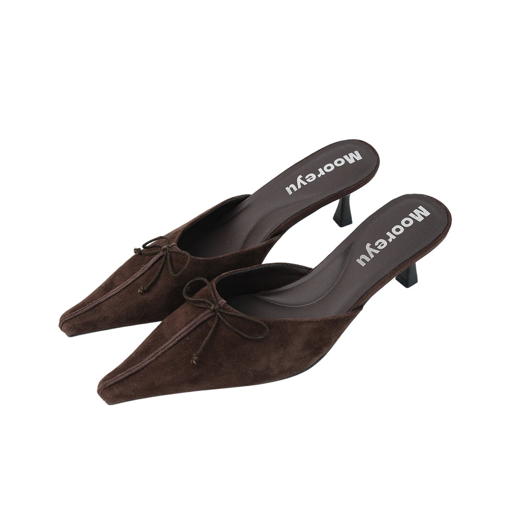 Mooreyu Lambskin Pointed-Toe Kitten Heel Slingback Mule