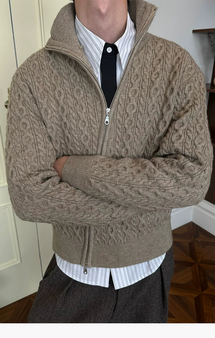 KREATE 800g Cable Knit Warm Slant-Zip Sweater Jacket
