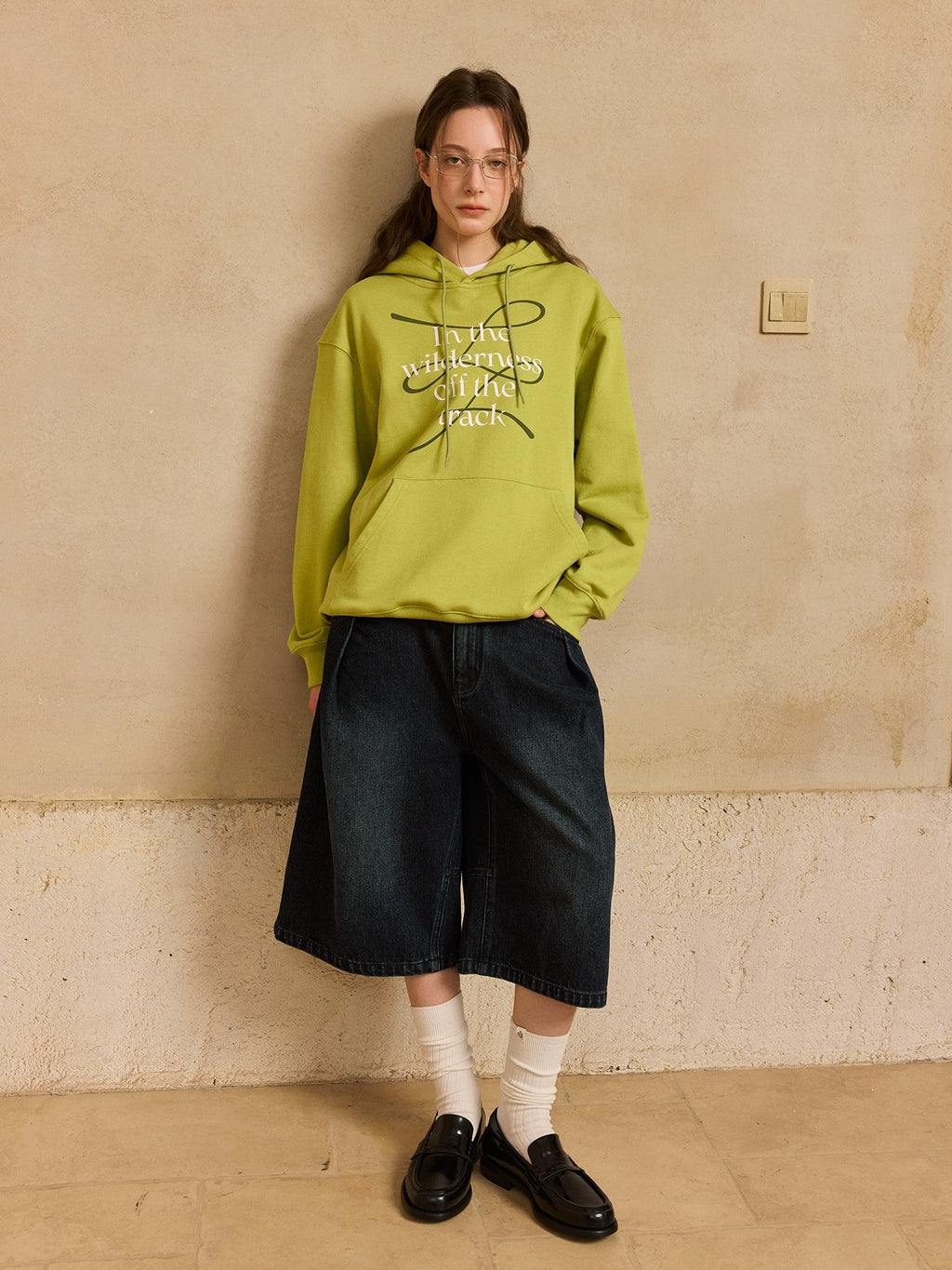 LR MADE Line Slogan Theme Print Hooded Sweater