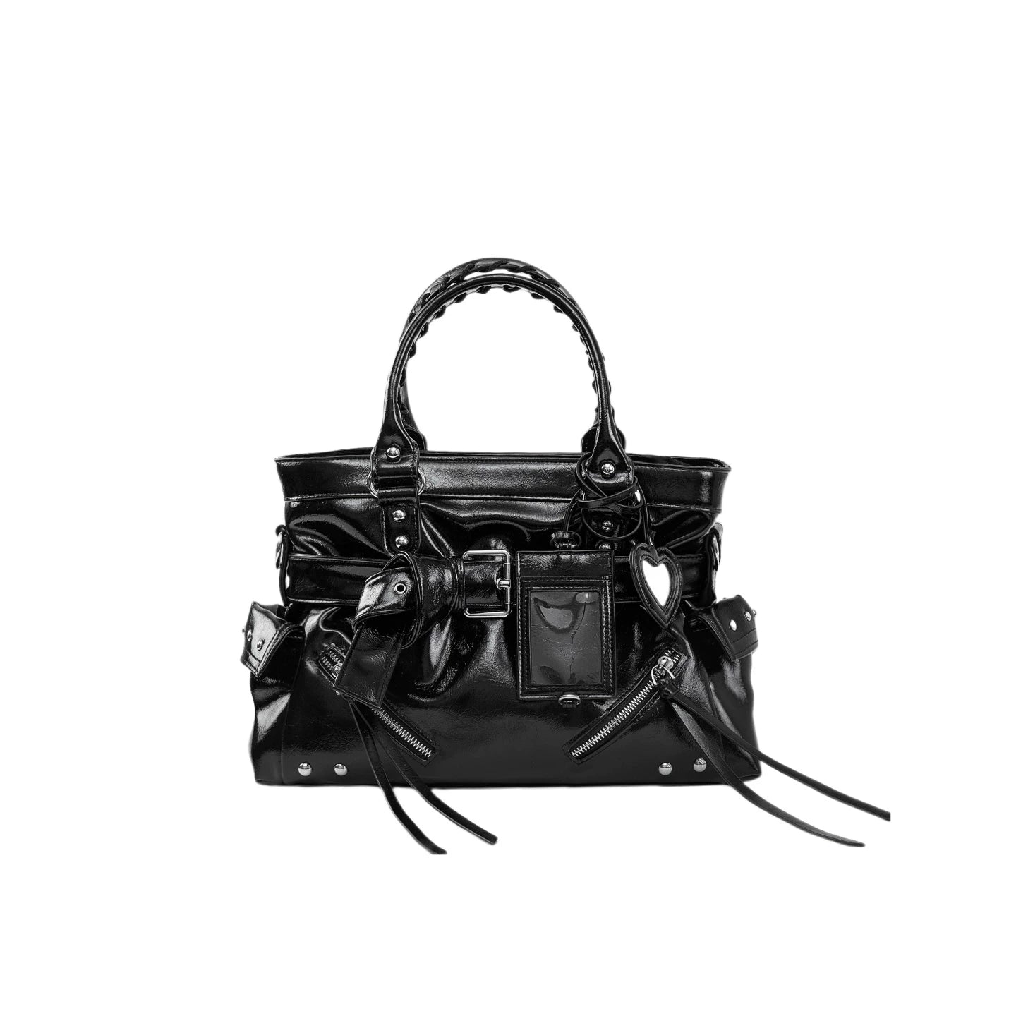 Kloaiio Black Waxed Leather Motorcycle Bag - Zip Top