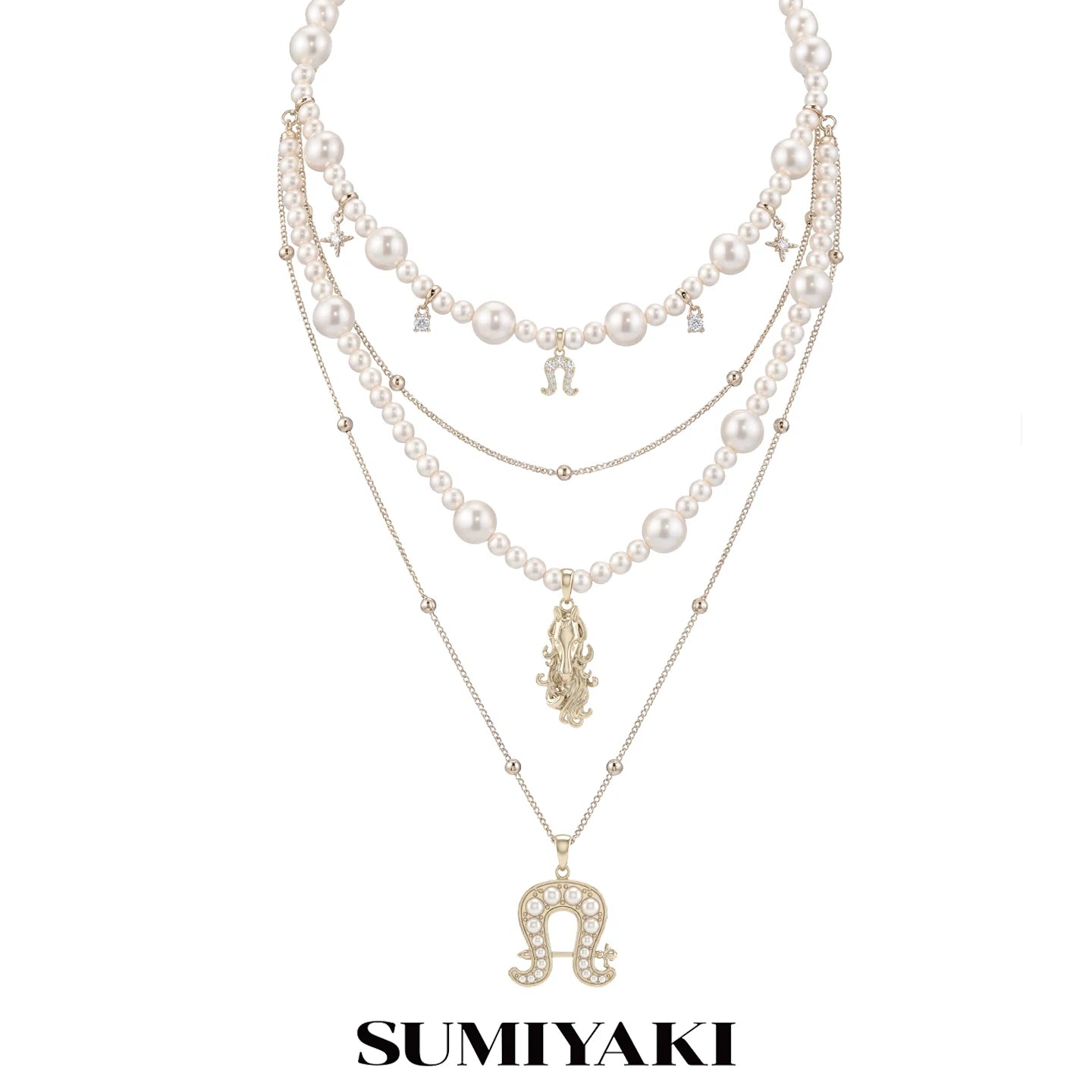 SUMIYAKI Multi-layer Pearl Diamond Necklace