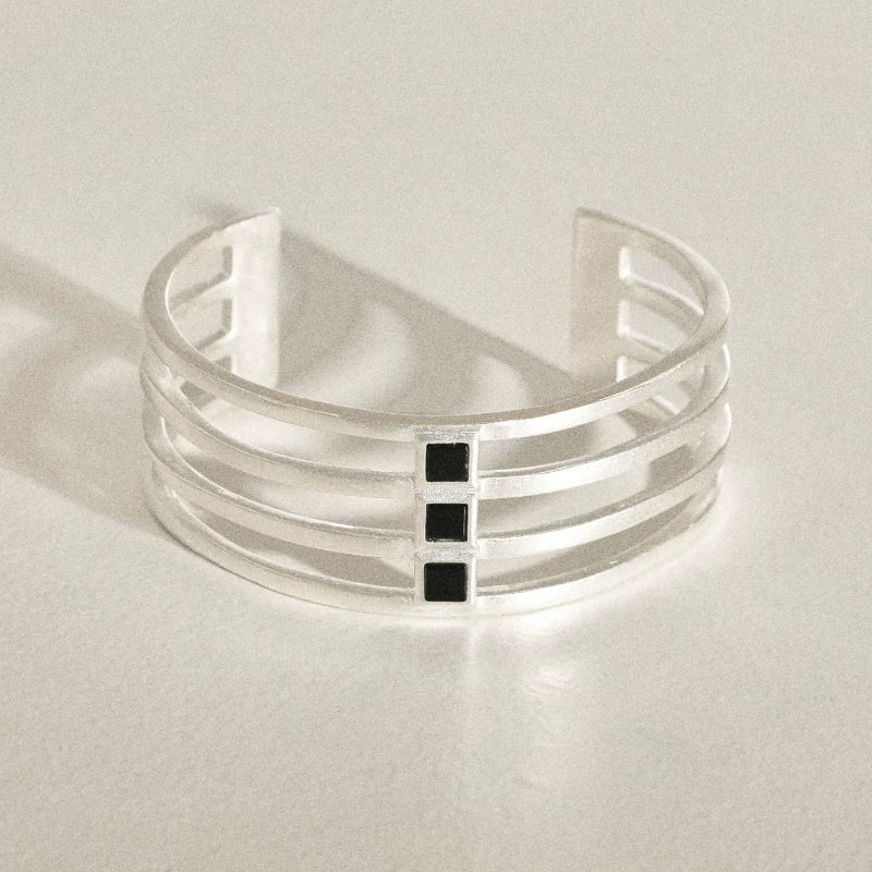 MEZZEM Black Onyx Multi-Layer Hollow Wide Bracelet