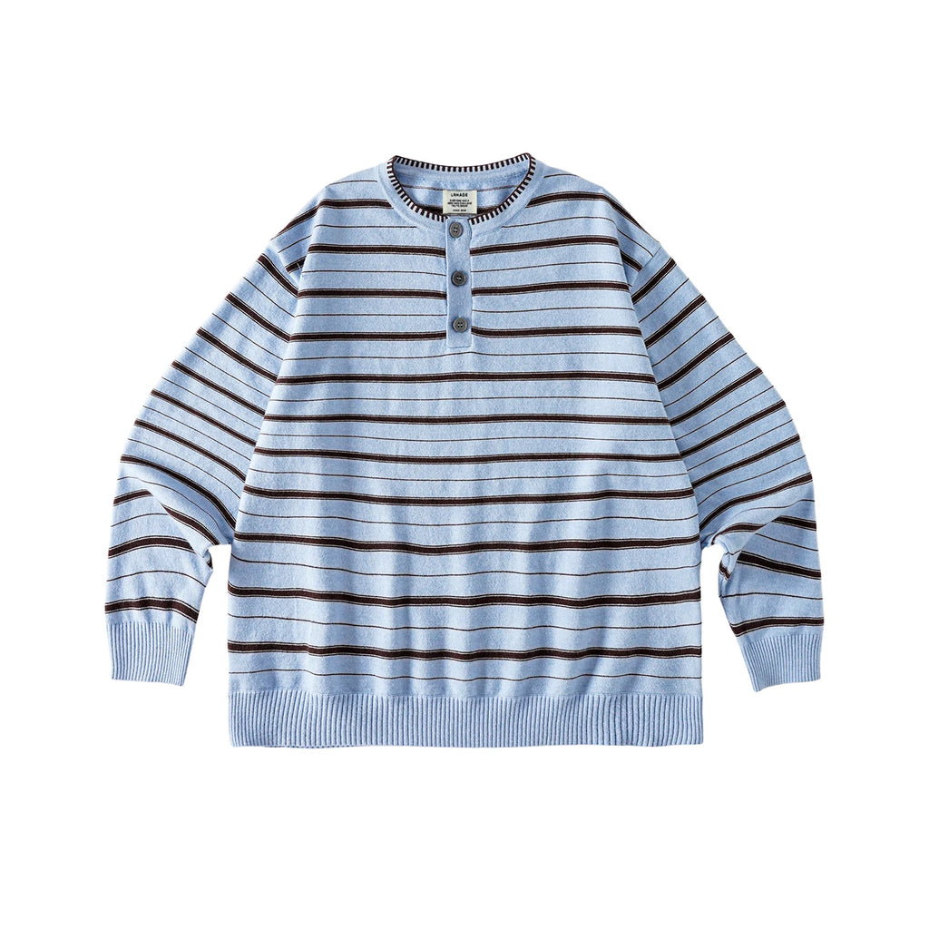 LR MADE Dogtooth Stripe Wool-Blend Oversized Knit Sweater
