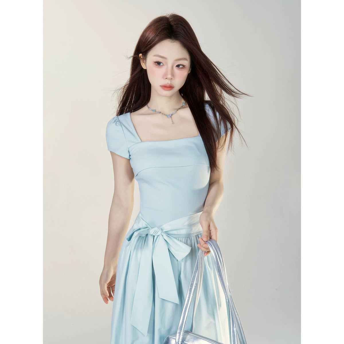 Wildberry A-Line High-Waist Square-Neck Dress