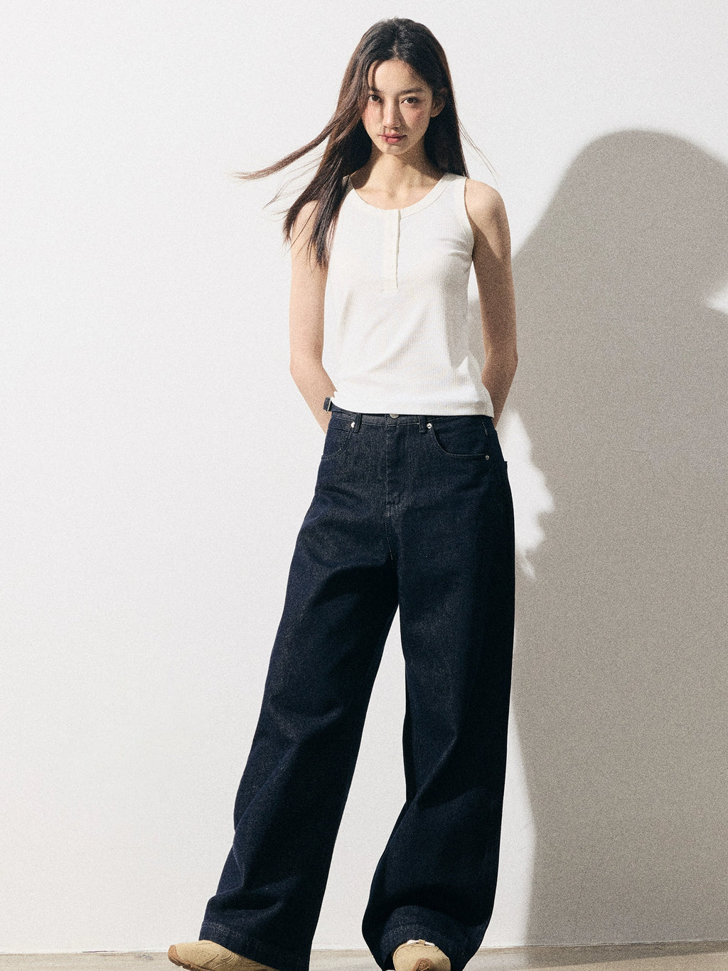 RPB BRAND Multi-button Simple Korean Skinny Sleeveless Sling