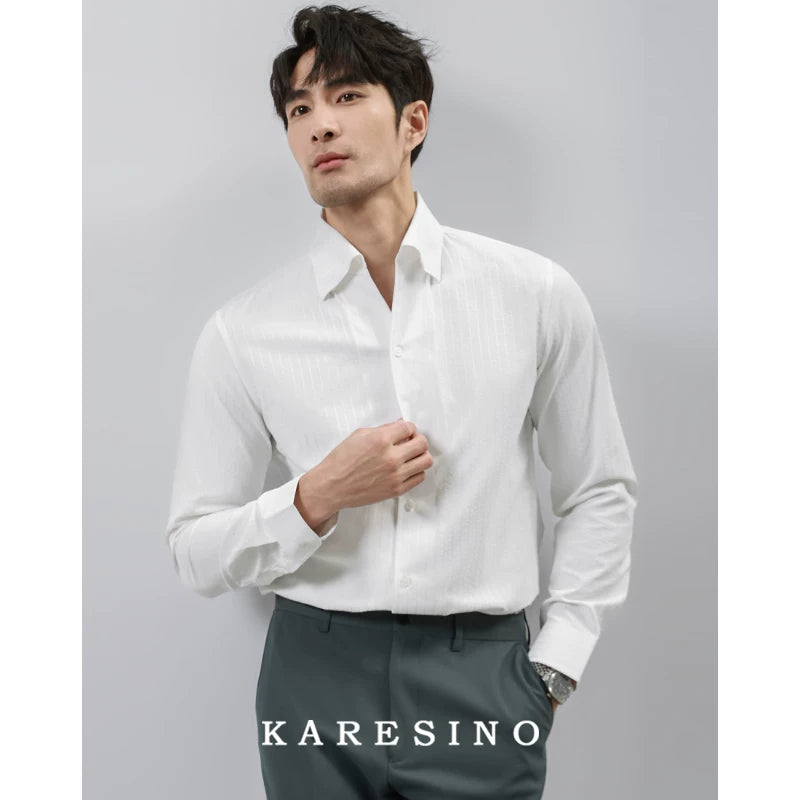 KARESINO Striped Wrinkle-Resistant Slim Fit Long-Sleeve Shirt