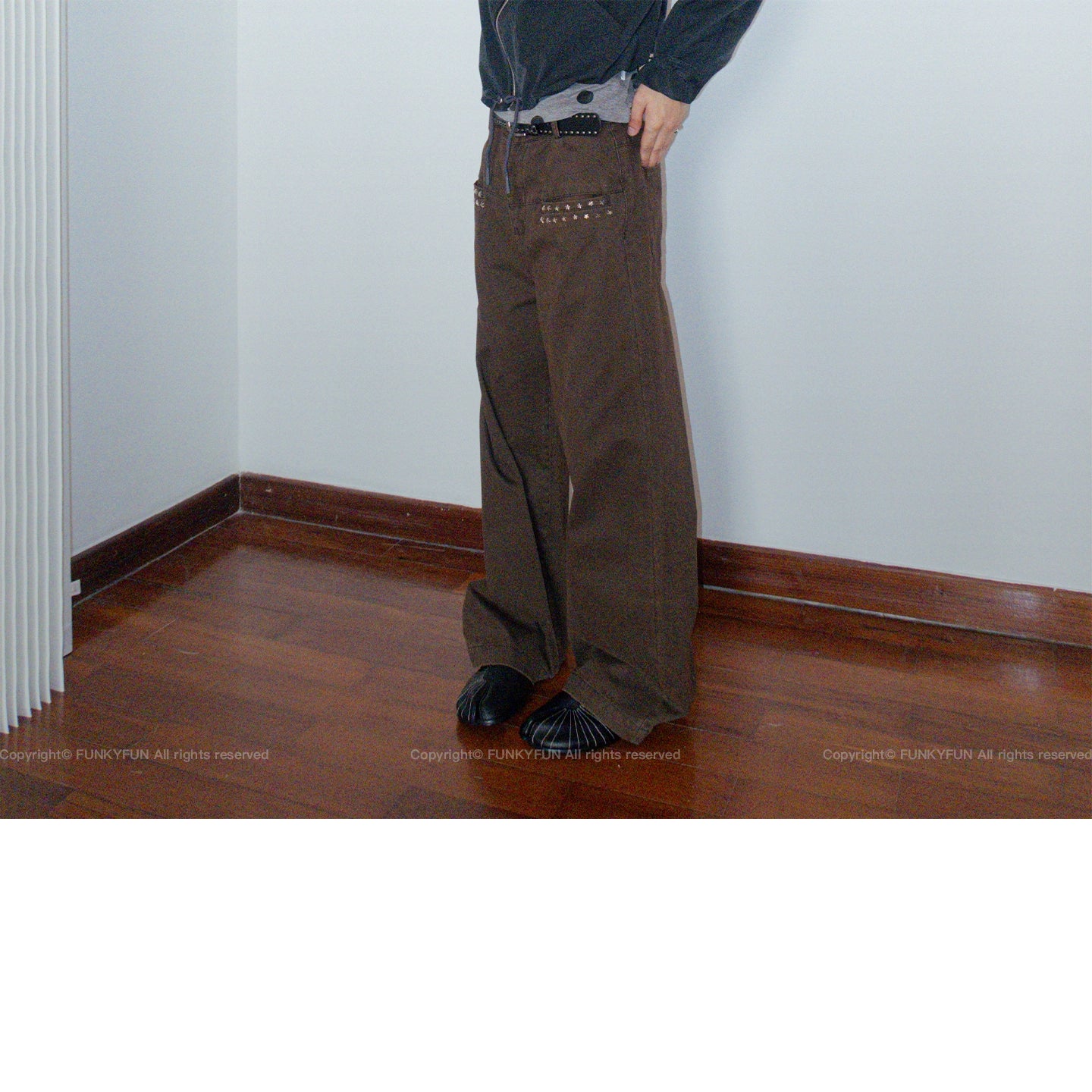 FUNKYFUN Star Rivet 400g Loose Straight Cargo Pants