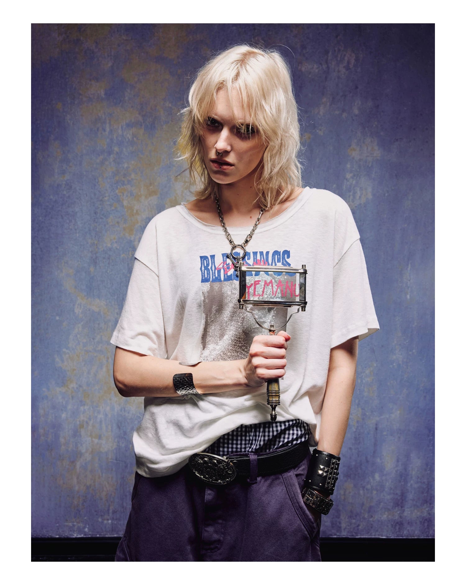 Yemanup Slogan Portrait Print Crew Neck Loose Tee