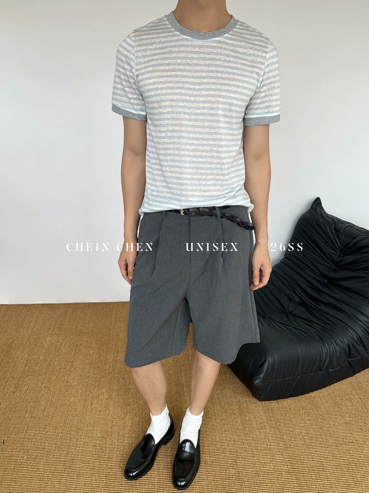 CHEIN CHEN Contrast Stripe Breathable Lightweight Tencel Tee