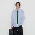 Sameuoo Removable Fake Tie Striped Long Sleeve Shirt