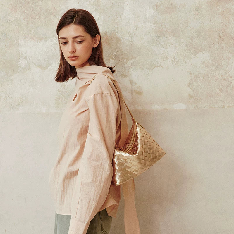 AVALEA Sheepskin Woven Shoulder Armpit Bag