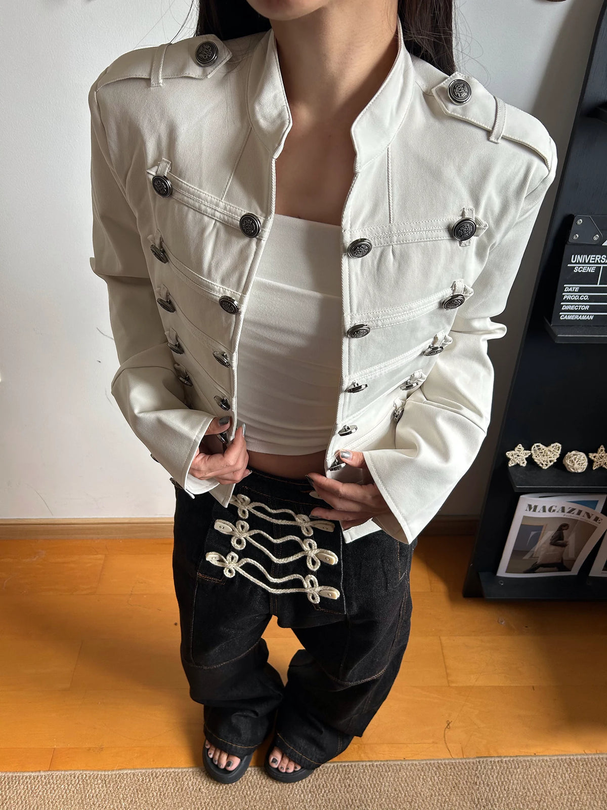 KISMETS White Stand-Collar Cropped Jacket